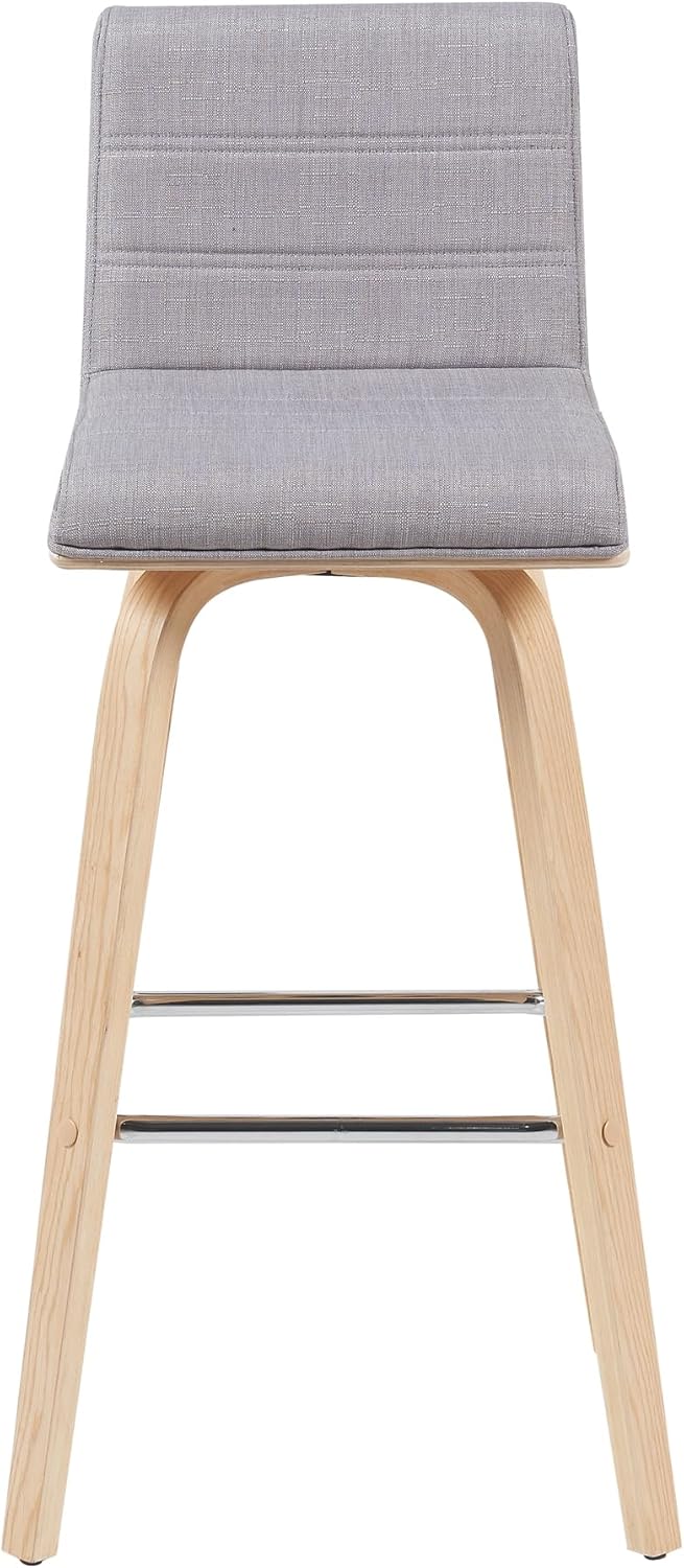 Vienna Modern Swivel Bar Height Stool with Grey Upholstered Seat and Patterned Oak Wood Frame Set of 3