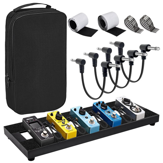 GOGHOST Medium Guitar Pedal Board, 20x8x1.2, Aluminum Alloy Black Effects Pedal Board with Adhesive Hookside Tape