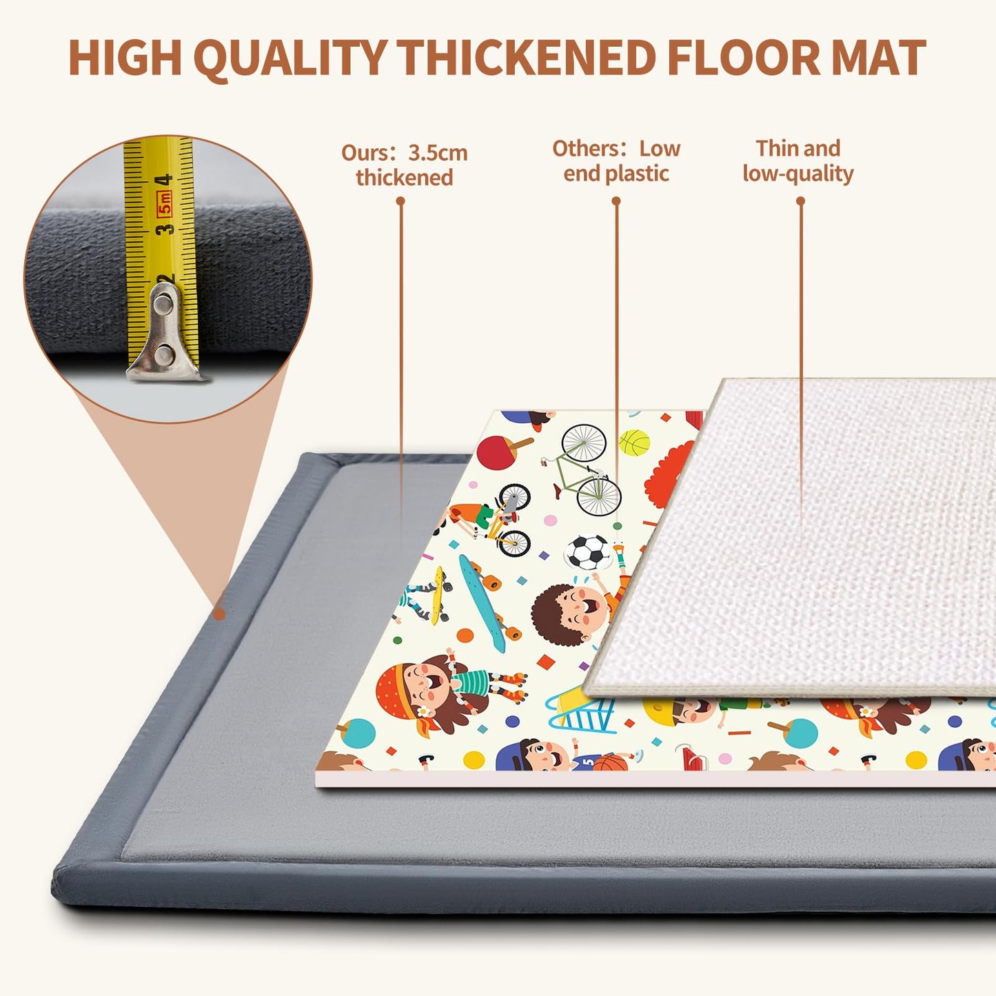 SUNYRISY Baby Play Mat for Floor 60 x 60in, 1.4in Thick Memory Foam Padded Play Mats for Baby, Soft Velvet Infants Toddler Kids Crawling Mat for Nursery, Non-Slip Bottom