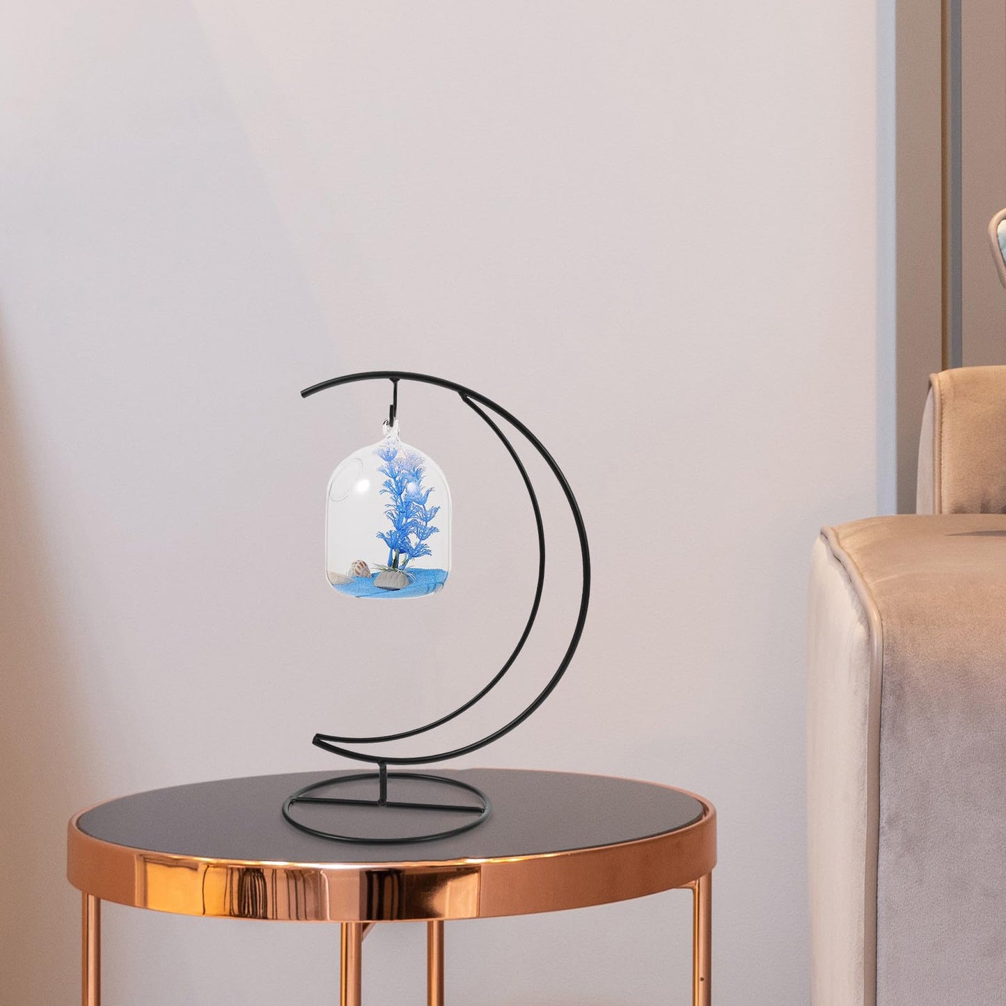 Luxshiny 2pcs Moon-shaped Hanging Hook Stand for Ornament Display and Indoor Terrarium Holder, Black Metal Hanging Rack for Air Plants, Glass Globe, and DIY Moss Micro Landscape Decor