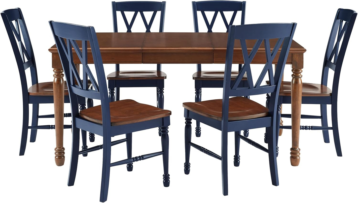 Crosley Furniture Shelby 7-Piece Traditional Dining Table Set for 6, Dinner Tables with Kitchen Chairs, Navy/Dark Cherry