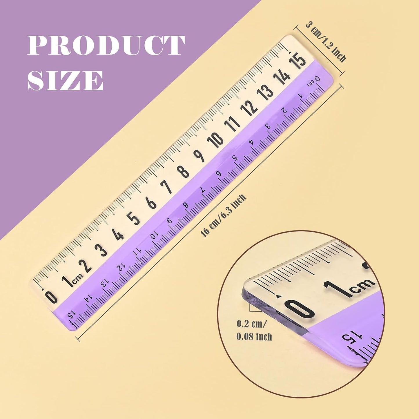 BAYTORY 8 Pcs Plastic Rulers 15 CM, Small Acrylic Ruler, Measuring Drafting Tools, Bulk Rulers with Centimeters for School Home Office (Clear)