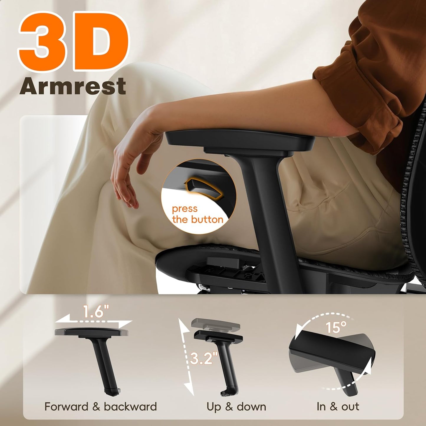 GABRYLLY Ergonomic Office Chair with Adjustable Lumbar Support, 3D Armrests & Headrest, 135° Reclining Chair with Footrest & Large Steel Base,300LBS Swivel Desk Chair(GYMN01)