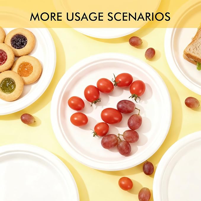 RACETOP Compostable Small Paper Plates 6 Inch [300 Pack], Disposable Biodegradable Heavy Duty Paper Plates, Made of Natural Sugarcane Fibers, Unbleached White, Round