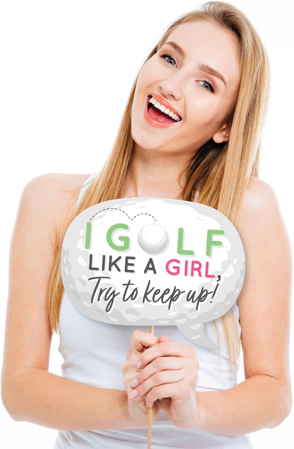 Big Dot of Happiness Custom Golf Girl - Photo Booth Props - Personalized Pink Birthday Party or Baby Shower Supplies - 20 Selfie Props