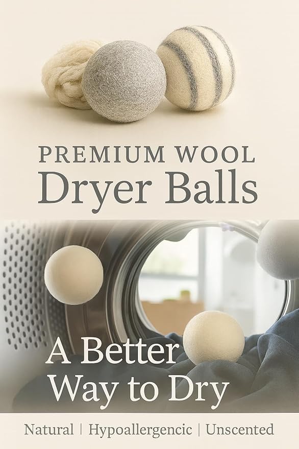 Wool Dryer Balls (6-Pack) – 100% New Zealand Wool | Cuts Drying Time Up to 30% | Natural Fabric Softener | Reusable for 1,000+ Loads | Chemical-Free Laundry Care