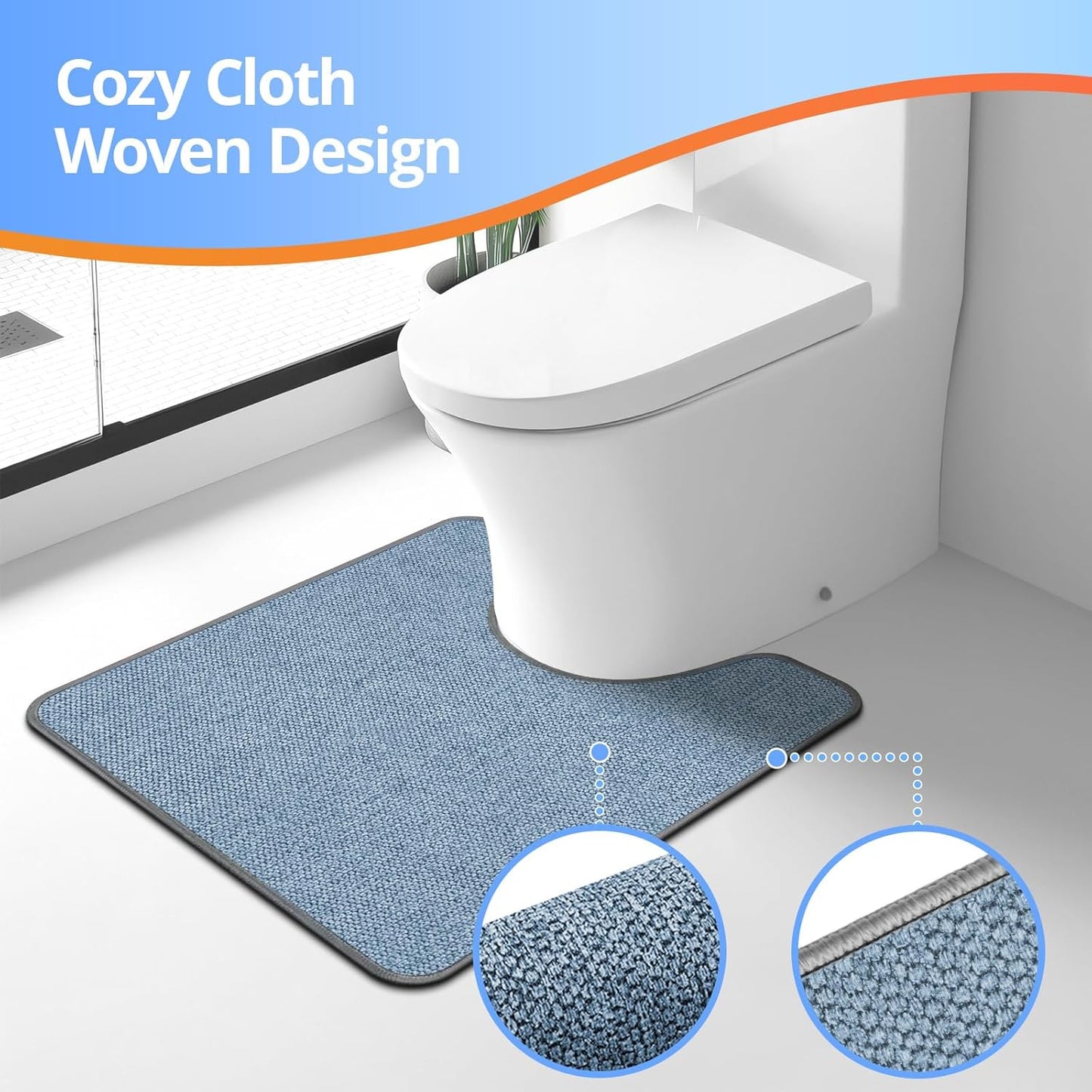 Toilet Rugs U Shaped Washable 24x20, Ultra Thin Toilet Rug Super Absorbent, Toilet Mat Rubber Backing Non-Slip, Toilet Mats Machine Washable Dry Quickly, Contour Bathroom Rugs for Toilet-Blue
