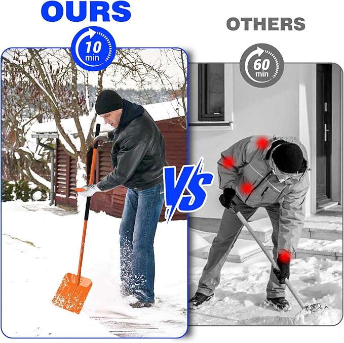 Snow Shovel for Driveway, Large Capacity Snow Shovels with 69 Inch Long Adjustable Metal Handle & Ergonomic Assisted Back-Saving Tool for Car, Outdoor, Emergency