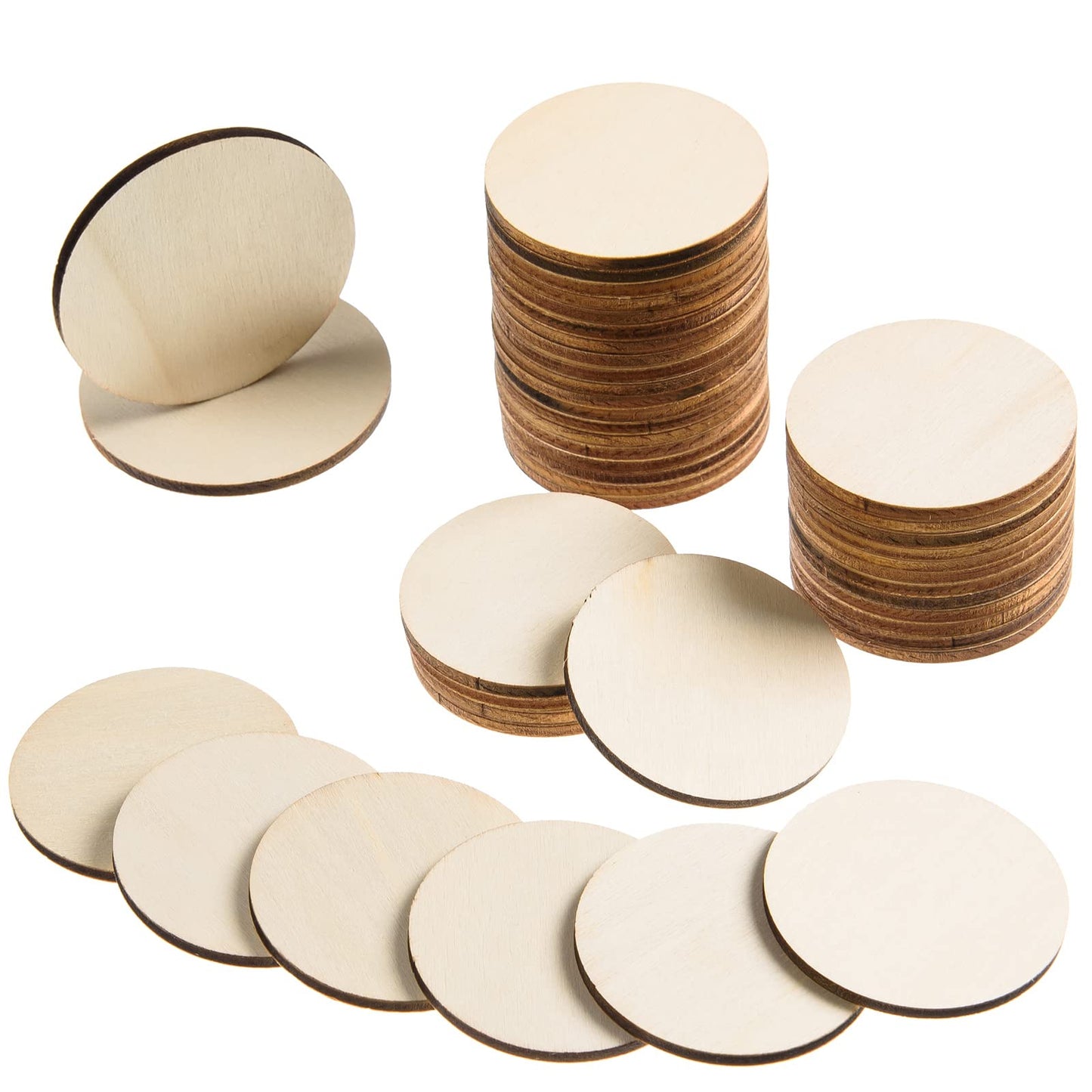 300 Pieces 2 Inch Unfinished Round Wood Slices Rounds Wooden Discs Wood Circles for Crafts Wood Blanks Round Cutouts Ornaments Slices for DIY Art Crafts Christmas Decorations