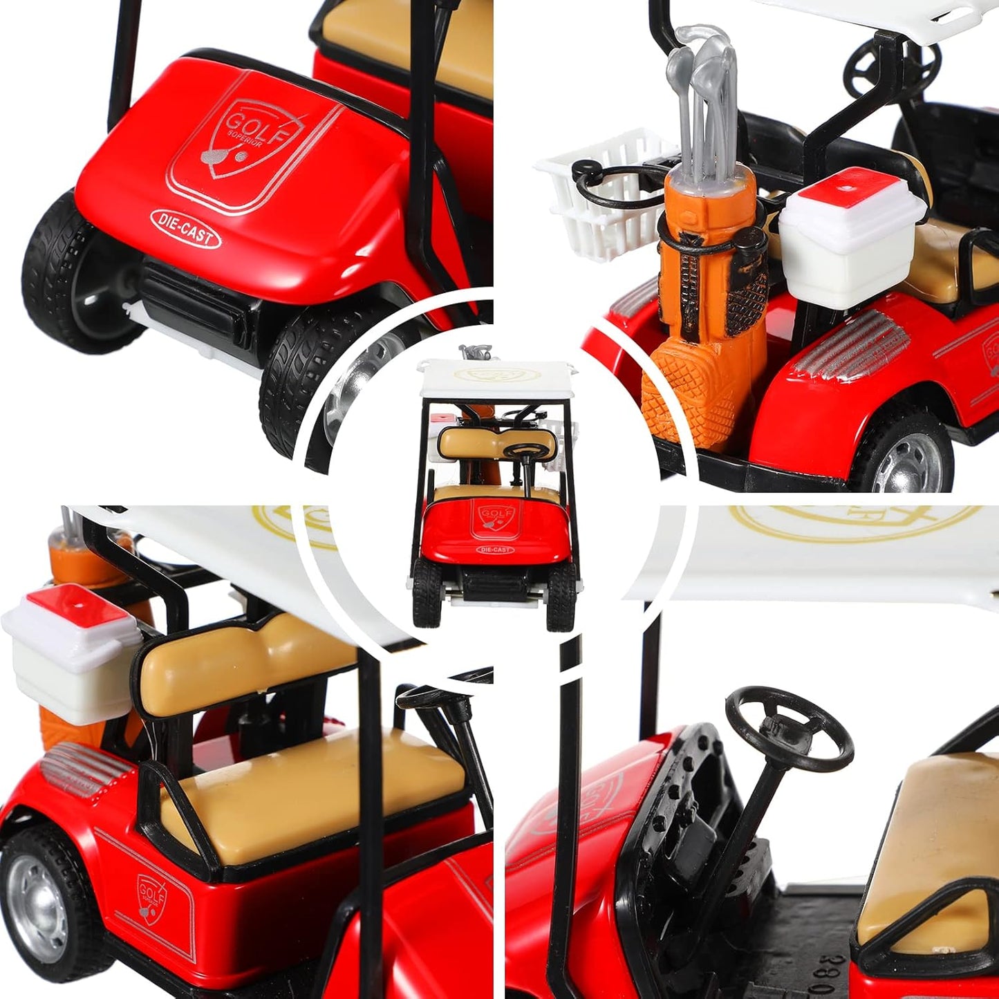 Jerify Mini Golf Cart Model Toy Metal Pull Back Action Cart 1:36 Scale Golfcart Pullback Vehicle Toys Operation Christmas Bulk for Golf Party Birthday Decor Dollhouse Cake Toppers, 3.9 Inch(4 Pcs)