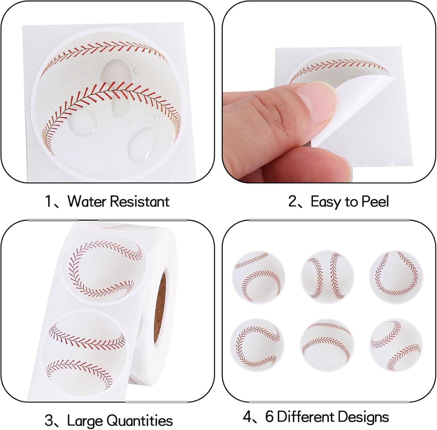 Vuzvuv 600 Pcs Baseball Stickers for Gift Bag Envelope Seal,Self-Adhesive Sports Ball Sticker Labels Roll for Home School Baseball Themed Party Decor
