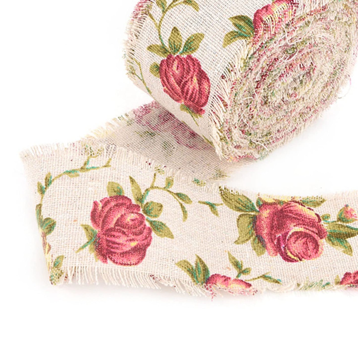 Printed Rose Flower Burlap Ribbon, 10m/32.8ft Hessian Jute Belt Strap Fabric, Wedding Birthday Party Decor, Home Embellishment