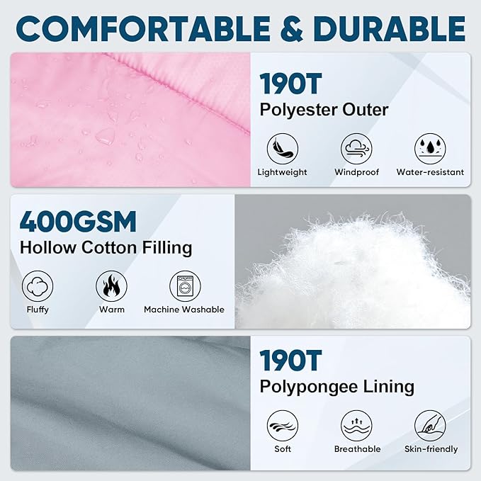 PTEROMY Sleeping Bags for Adults, Lightweight and Machine Washable, Water Resistant Backpacking Camping Sleeping Bag for Warm Cold Weather, Camping Essentials for Hiking Travel