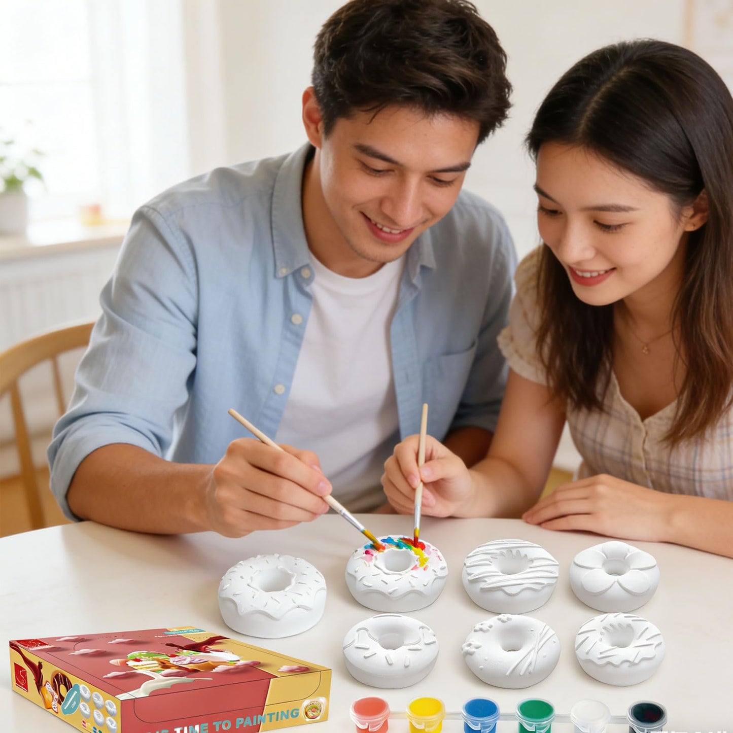 DIY Doughnut Plaster Painting Kit for Teens & Adults, Paintable Plaster Figurine Art Craft, Creative Dessert Decoration Mold, Sculpture Painting Supplies, Unique Art Gift for Birthday Home Decor