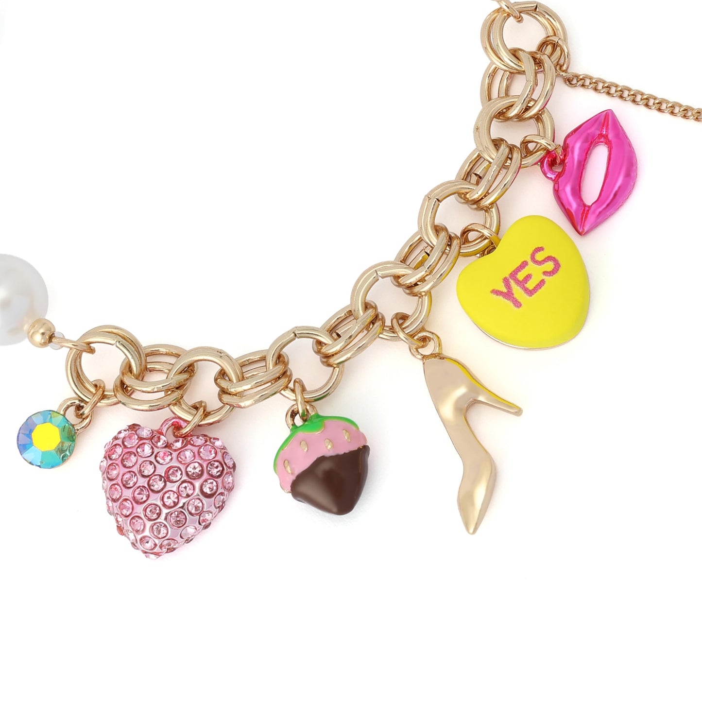 Betsey Johnson Jewelry Women's Sweetheart Pearl Charm Stretch Bracelet