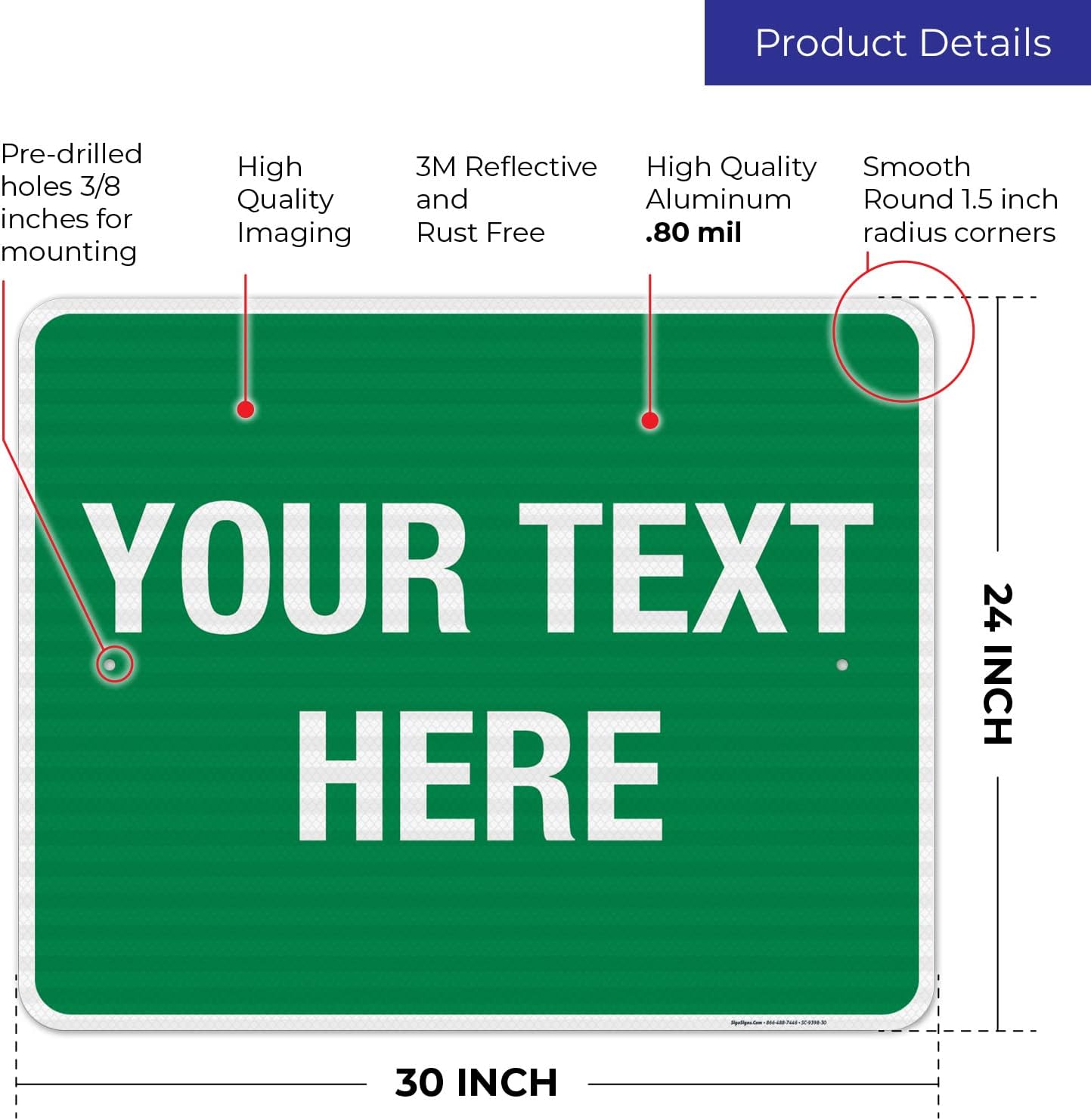 Personalized Custom Green Background Customize for Office, Business, Workplace, Home, Airbnb, Delivery Sign, 24x30 Inches, 3M EGP Reflective .080 Aluminum, Fade Resistant, Made in USA by Sigo Signs