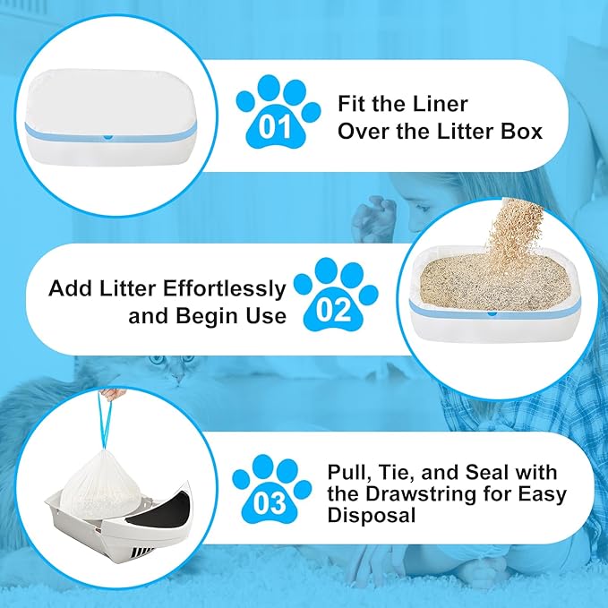 Cat Litter Bags 120 Count,19.68"x17.71" Drawstring Close Litter Box Liners for Automatic Litter Box,Thick Cat Poop Bags,Easy to Clean,Heavy Duty Robot Bag for Self-Cleaning Box