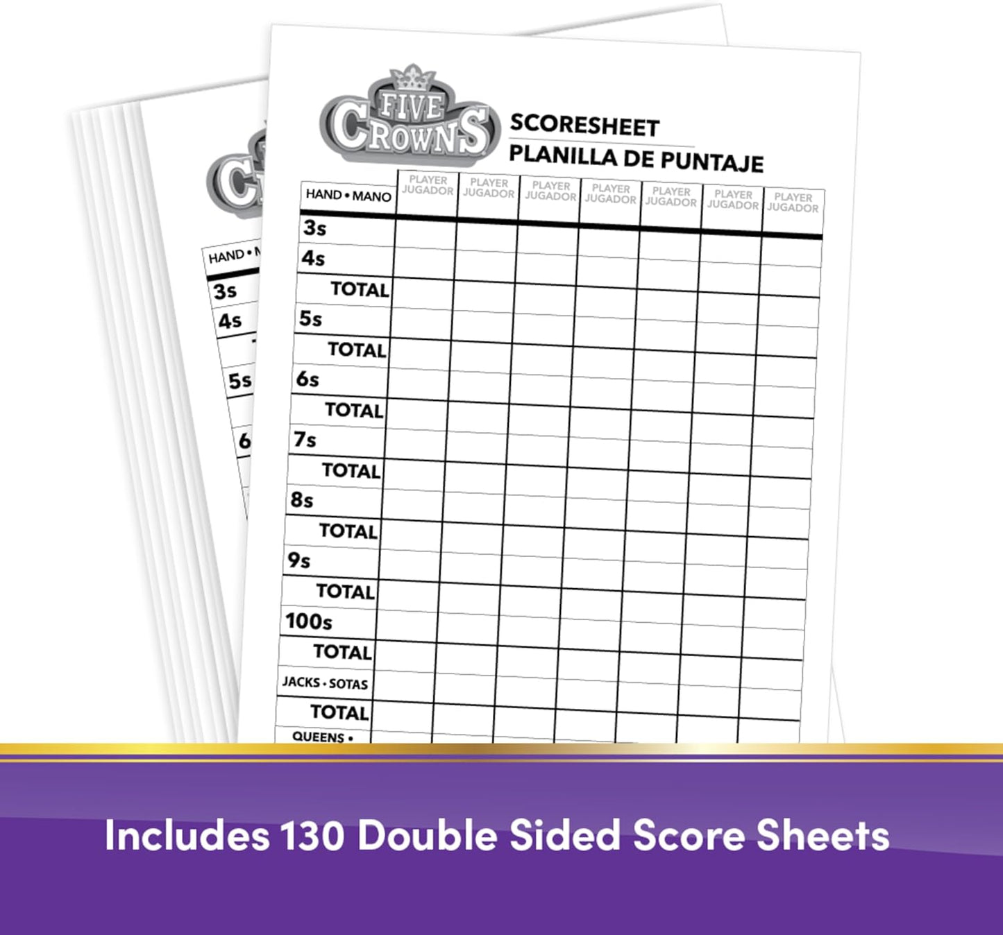 Playmonster Five Crowns Scorepad – 130 Page Replacement Score Sheet, Card Game Score Card, Tracks 7 Players at Once, Gift for Kids, Birthday Gifts