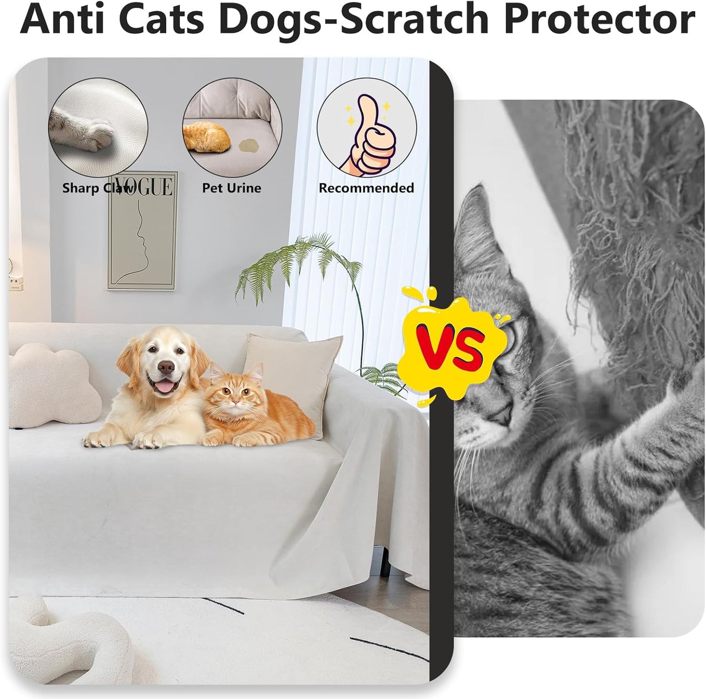STACYPIK Waterproof Ivory White Sofa Covers Couch Cover for Pets, Anti-Cat Scratch Furniture Protector or 2 Cushion Couch, Washable Jacquard Recliner Loveseat Sofa Slipcover for Pets, Kids-71X102IN