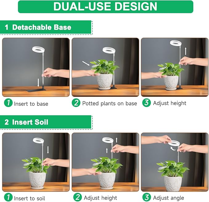 Grow Lights for Indoor Plants, Full Spectrum Small Halo Plant Grow Light with Base, 48 LED Growing Lamp 10 Levels Dimmable Auto On Off 3/9/12 Hrs Timer for Small Plants, White, 3.5in, 5 Pack
