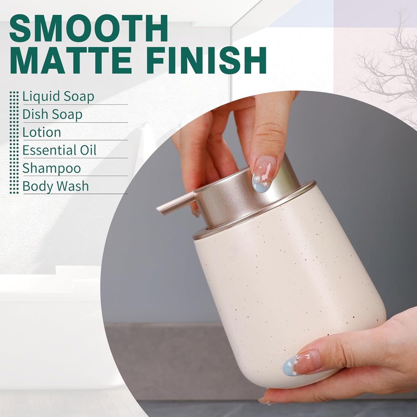 Bosilunlife Hand Soap Dispenser - 12oz Ceramic Soap Dispenser Bathroom Refillable Liquid Soap Pump Dispenser for Bathroom Kitchen Dispenser for Dish Soap with Easy-to-Press Pump