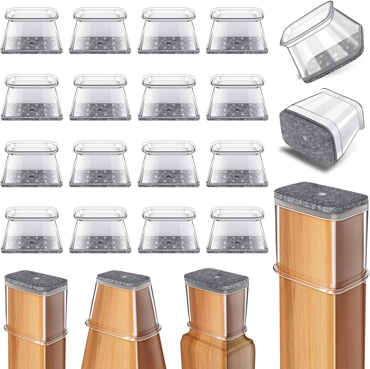 24 Pcs Chair Leg Floor Protectors Rectangle, Silicone Felt Furniture Leg Pads Caps Covers for Hardwood Floors (Fit Perimeter 5" to 5‑7/8")