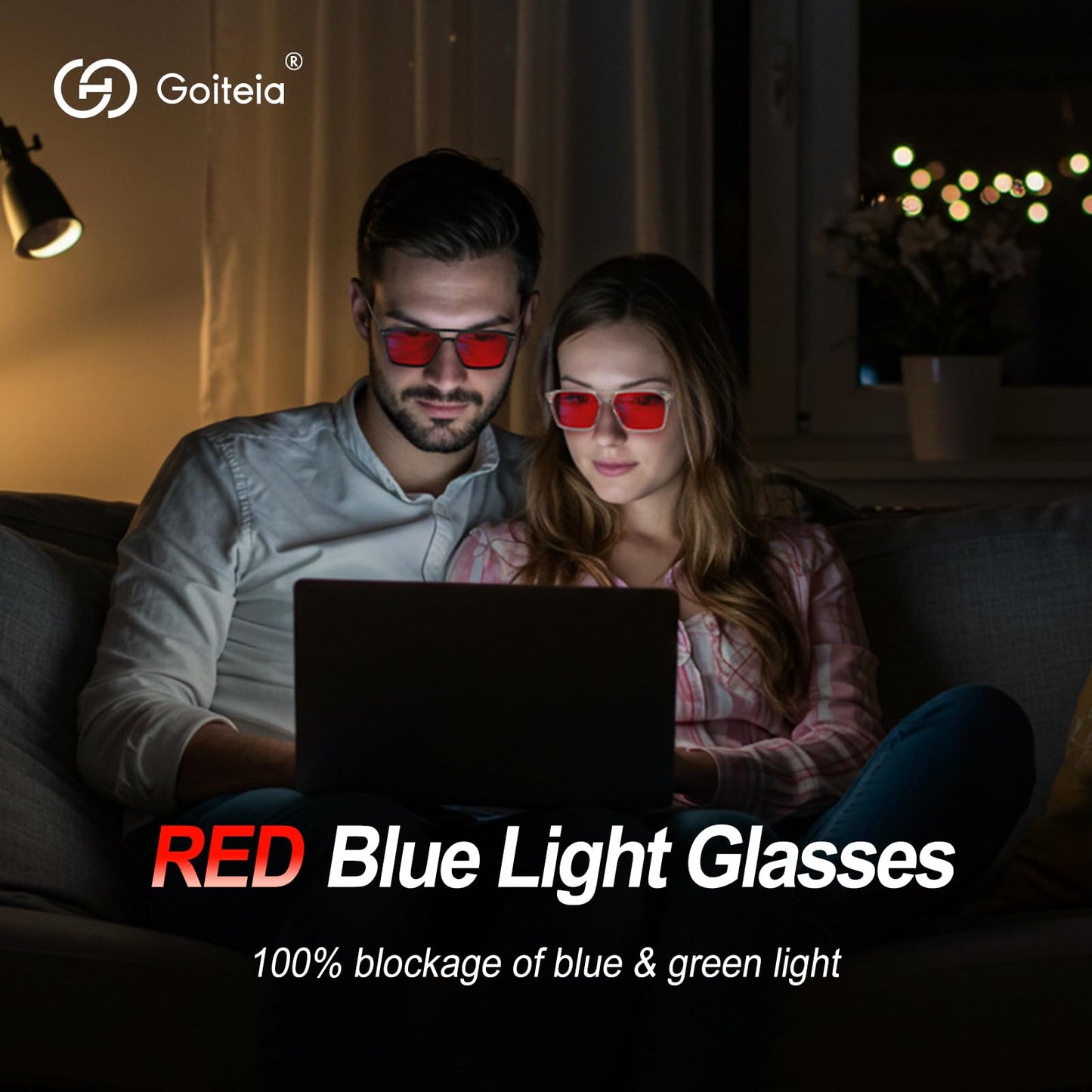 Goiteia 100% Blue Light Blocking Glasses - Red Sleep Glasses For Total Blue And Green Light Blocking - Relieve Eye Strain & Impr