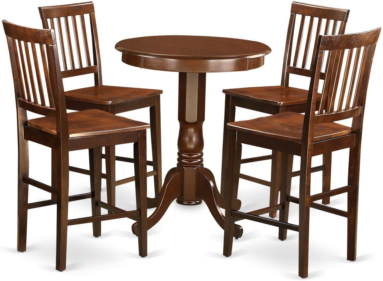 East West Furniture EDVN5-MAH-W 5 Piece Kitchen Counter Height Dining Table Set Includes a Round Pub Table with Pedestal and 4 Dining Room Chairs, 30x30 Inch, Mahogany