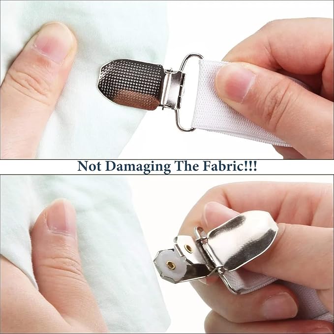 Bed Sheet Straps, Adjustable Durable Bed Sheet Holder Straps with Metal Clips, Elastic Sheet Holders Keep Sheets Firm & Tight 2PCS White