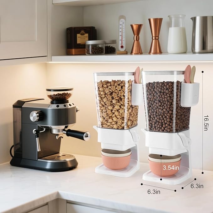 Cereal Dispenser Countertop 2 Pack with Bowls Spoons Cutlery Box,5.5 QT Dry Food Dispenser Snack Organizer Containers Storage with Lids for Pantry Kitchen Organization Oatmeal Nut Granola Candy