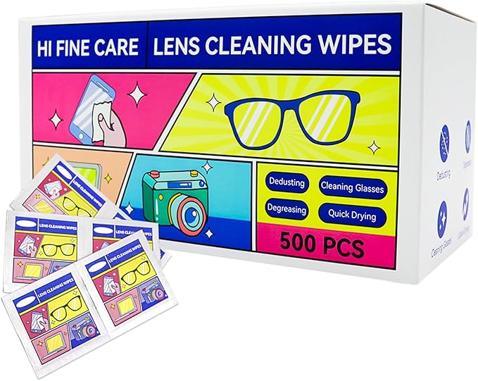 Eye Glasses Cleaner Wipes,Lens Wipes for Glasses/Sunglasses/Eyeglasses,Lens Cleaning Wipes,Eyeglass Wipes,Cleaning Wipes,Lens Wipes Individually Wrapped,Safe for All Lens Surfaces(500PCS)