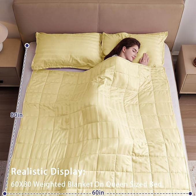 yescool Weighted Blanket for Adults (25 lbs, 88” x 104”, Mustard Yellow Stripes) Heavy Blanket for Sleeping Perfect for 240-260 lbs, King Size Breathable Blanket with Premium Glass Bead