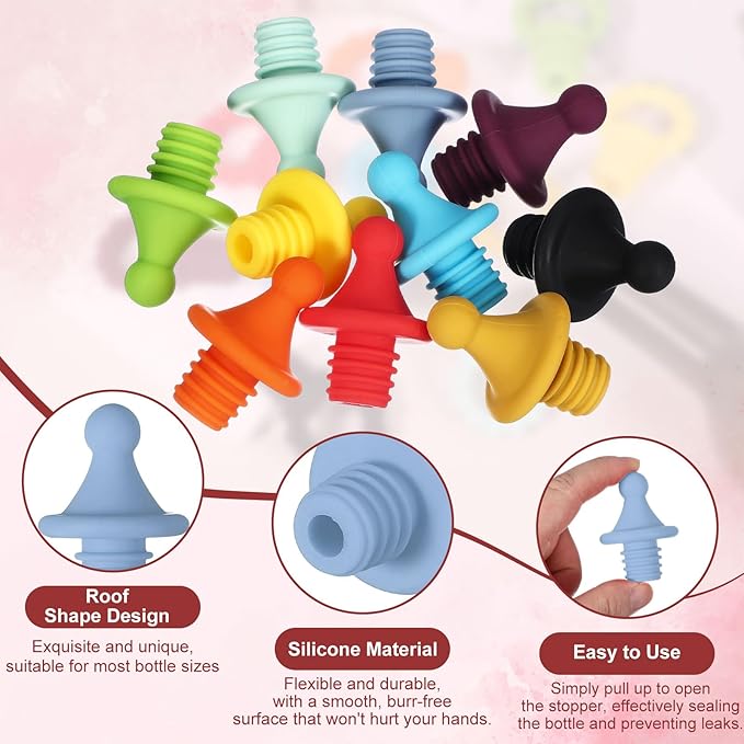 uxcell 3 Pcs Silicone Roof Shape Wine Stopper, Reusable Wine Stoppers Airtight Leak-proof Bottle Plug Liquor Saver with Beer Beverage Bottle Stopper for Bar Holiday Party, Light Blue