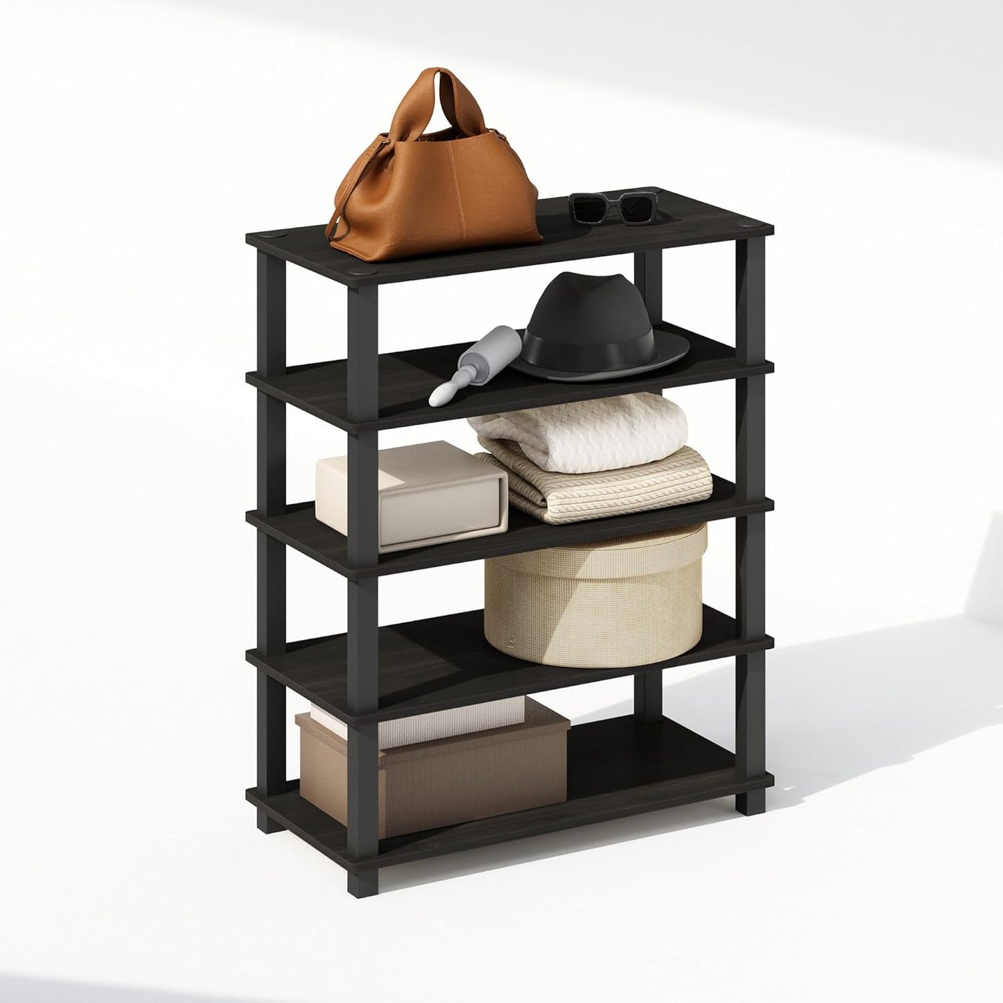 Furinno Turn-S-Tube 3-Tier Multipurpose Stackable Standing Shelves, Espresso/Black, Set of 2