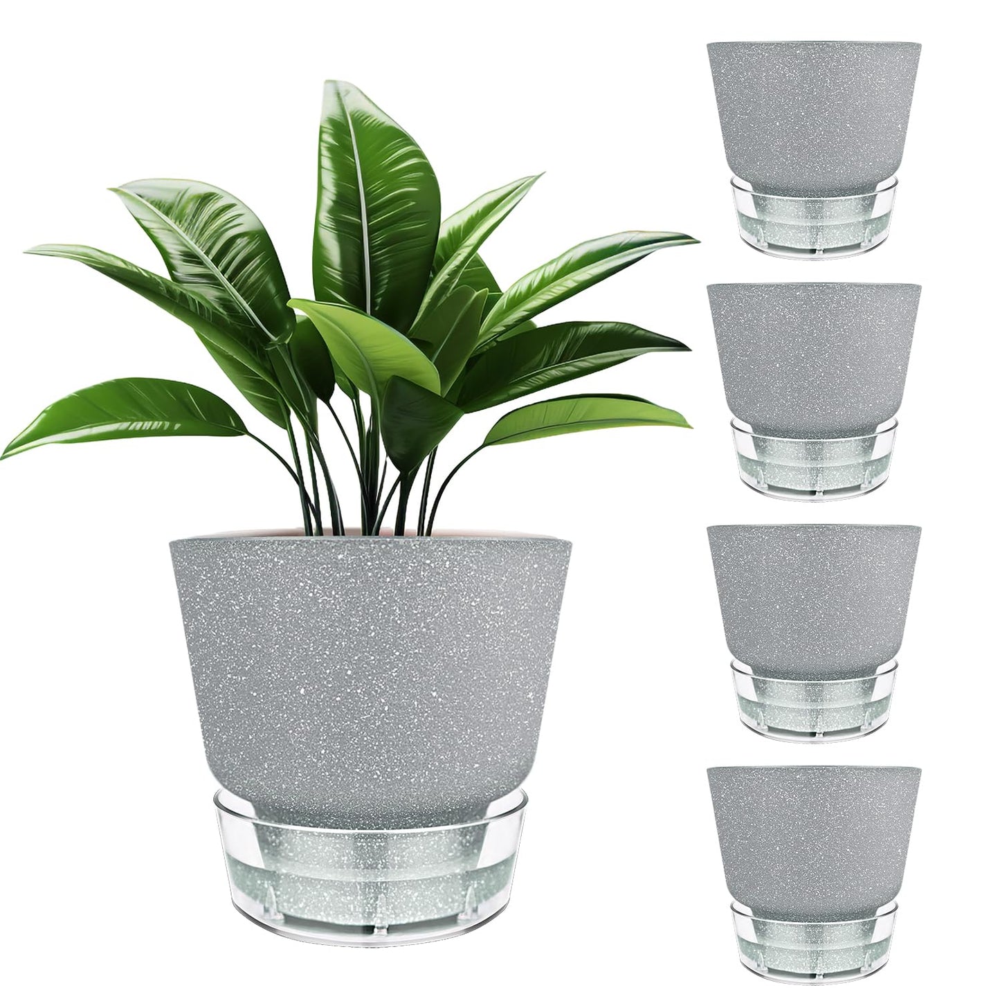 HYNZ Plant Pots - 6" Orchid Pot, 5 Pack Orchid Pots with Holes - Self Watering Pots for Indoor Plants - Plant Pots with Drainage Hole and Tray Saucer (Frosted Gray)
