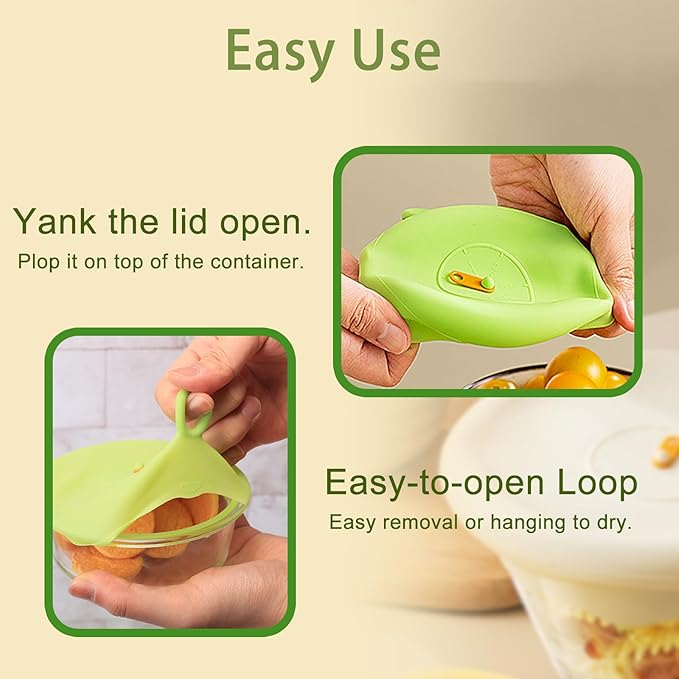 Silicone Stretch Lids for Food Storage, Reusable Stretch and Seal Lids with Easy-open Pull Tab and Day Indicator, 6 Pcs Silicone Dustproof and Fresh-keeping Covers Set for Cups/Cans/Jars/Bowls