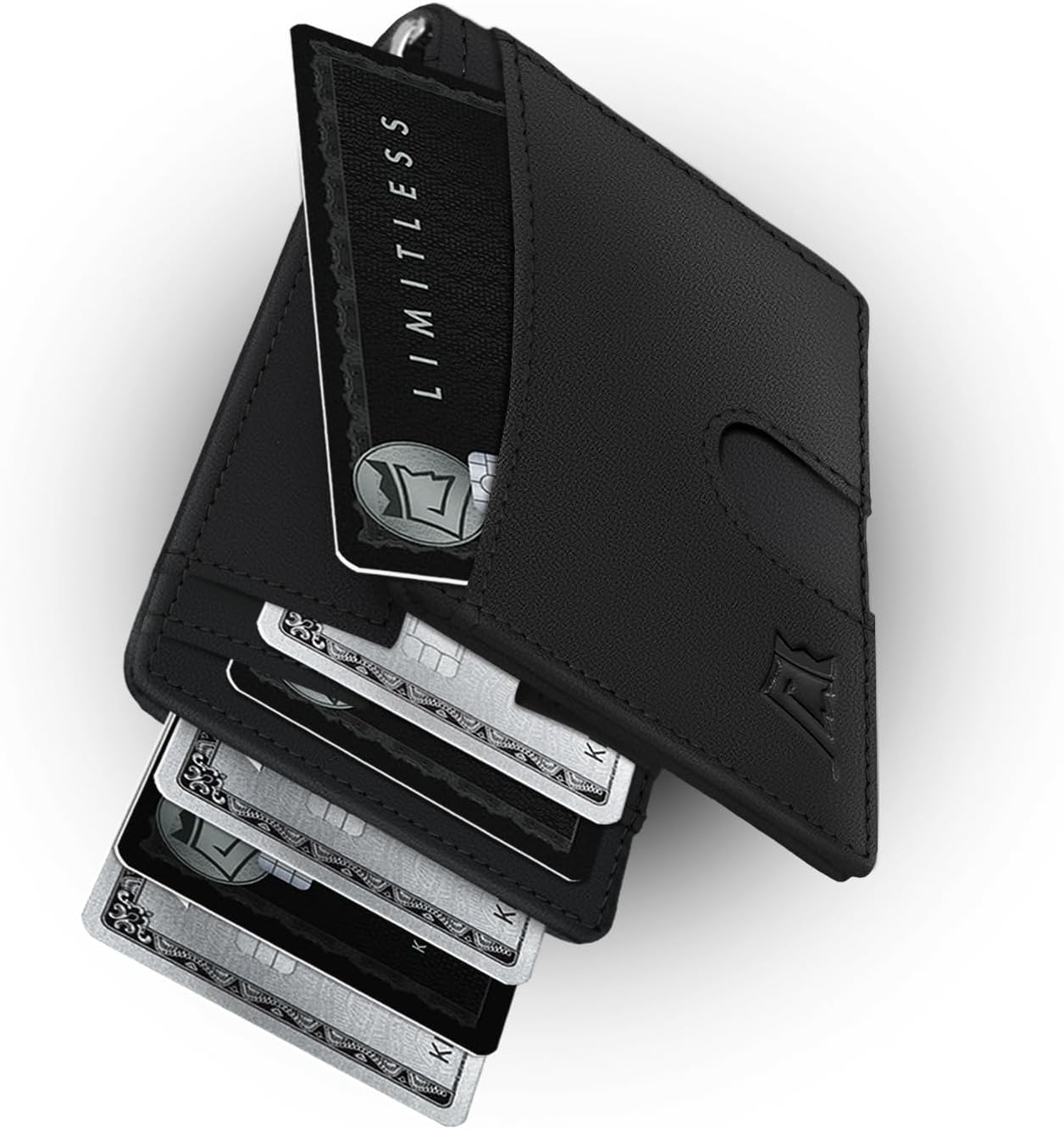 Kings Loot Money Clip Slim Minimalist Wallet for Men | RFID Blocking Leather Design with Money Clip | Front Pocket Bifold Holds 12 Cards | Stylish & Compact Wallets (Black)