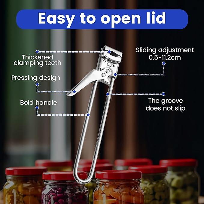 Adjustable Stainless Steel Jar Opener, 2026 New Jar Opener for Weak Hands Seniors, Multifunctional Can Opener Jar Lid Gripper Bottle Opener Kitchen Gadgets (1 Pcs)