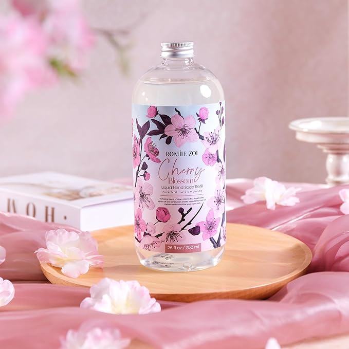 ROMIIE ZOI Liquid Hand Soap Refill, Cherry Blossom, Gentle & Moisturizing Formula, 750 ML/ 26 FL OZ