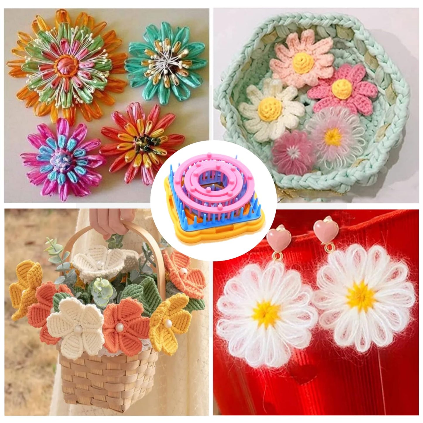 Ayasee Weaving Loom Kit, Flower Knitting Loom Kit, Frame Looms, Knitting Wool, Round/Square Knitting Looms Craft Kit Multi Color (Flower Maker + Pom Maker + Yarn)