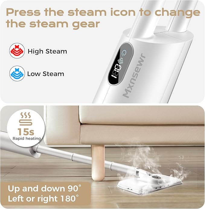 Steam Mop All-in-one for Floor Cleaning, MultiPurpose Steam Cleaner for Home with 13 Accessories, Detachable Handheld Floor Steamer with Scent Container and strap for Hardwood,Tiles & Carpet（White）