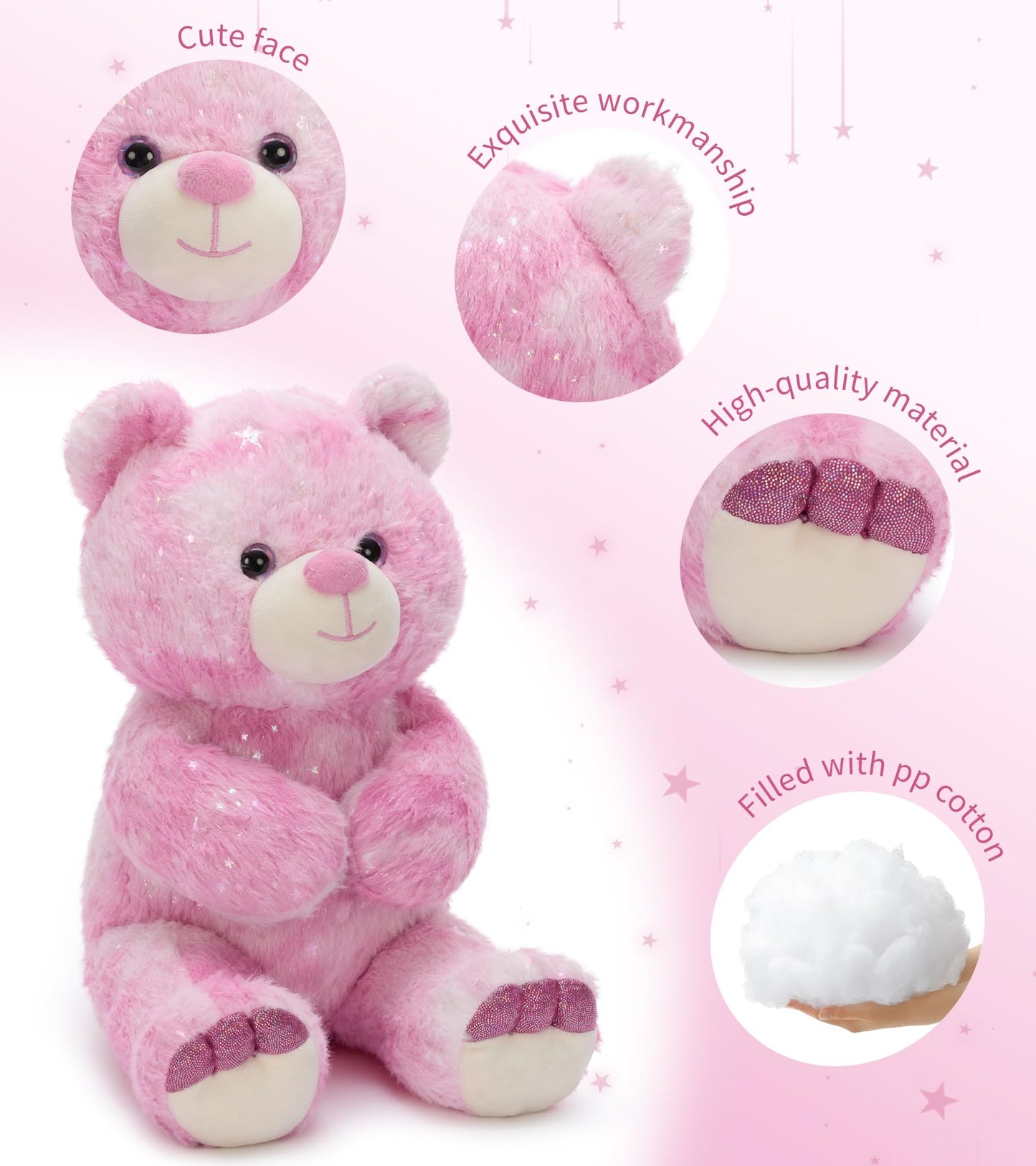 Tezituor Pink Teddy Bear,Stuffed Teddy Bear,Rainbow Bear Plush Toys,13.78in Cute Cozy Bears Stuffed Animal, Plushies,Stuffies for Girlfriend,Kids,Christmas,Birthday,Valentines Gifts,Huggable Medium