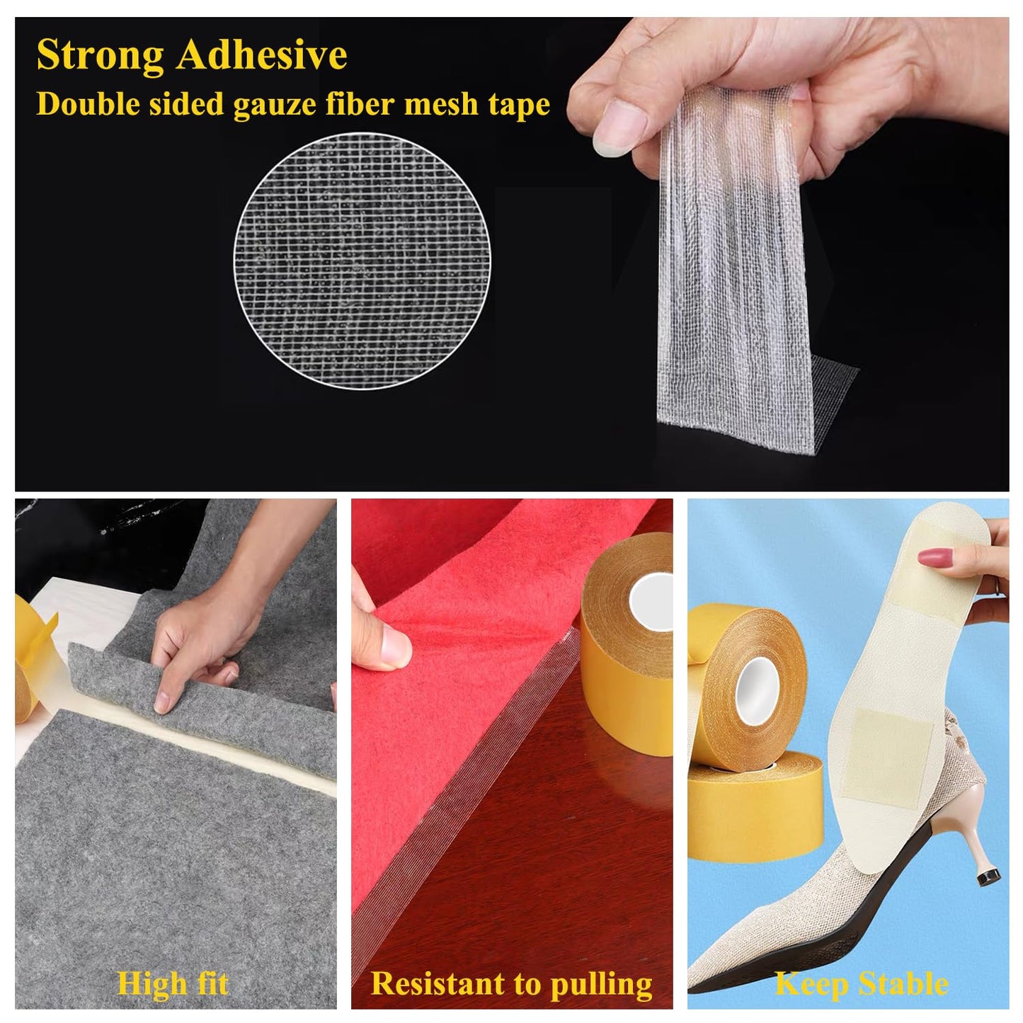 Thin Double Sided Rug Tape Heavy Duty,2" x 66 FT,Carpet Tape for Rug Fixed,Wall,mats and Woodworker, Super Sticky Cloth Tape,Residue Free