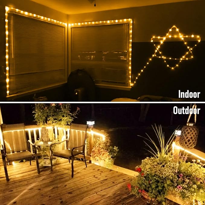 JMEXSUSS 2 Pack Christmas Lights Battery Operated Rope Lights Warm White - Outdoor Waterproof, 200LED 66ft 8 Modes Battery Powered String Light with Remote for Tree Garden Christmas Decorations
