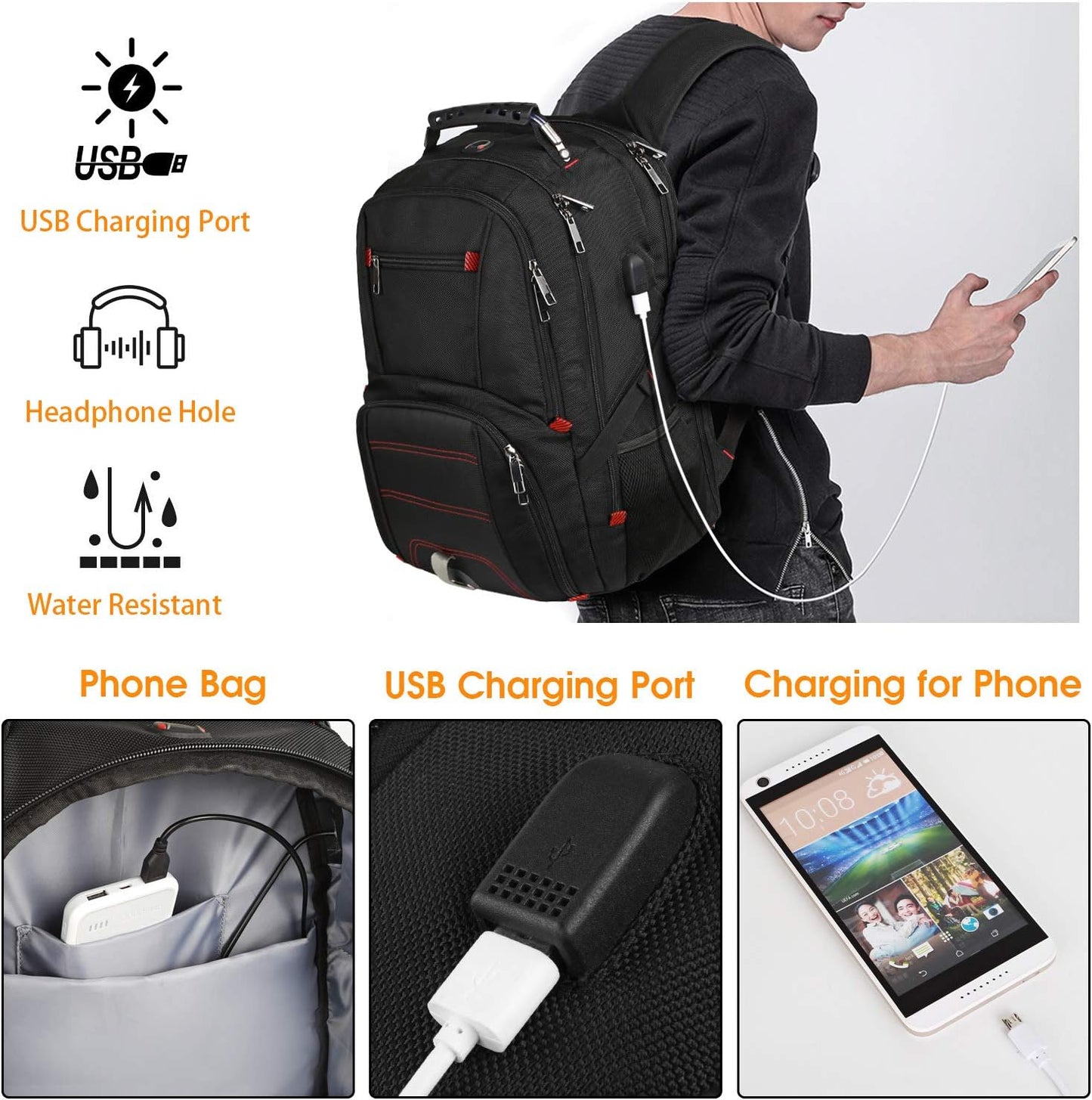 LTINVECK Travel Laptop Backpack, Extra Large Backpack for Men Women with USB Charging Port, TSA Friendly Heavy Duty Big Business Computer Bag Tech Backpacks Bag Fit 17 Inch Laptops, RFID Backbag