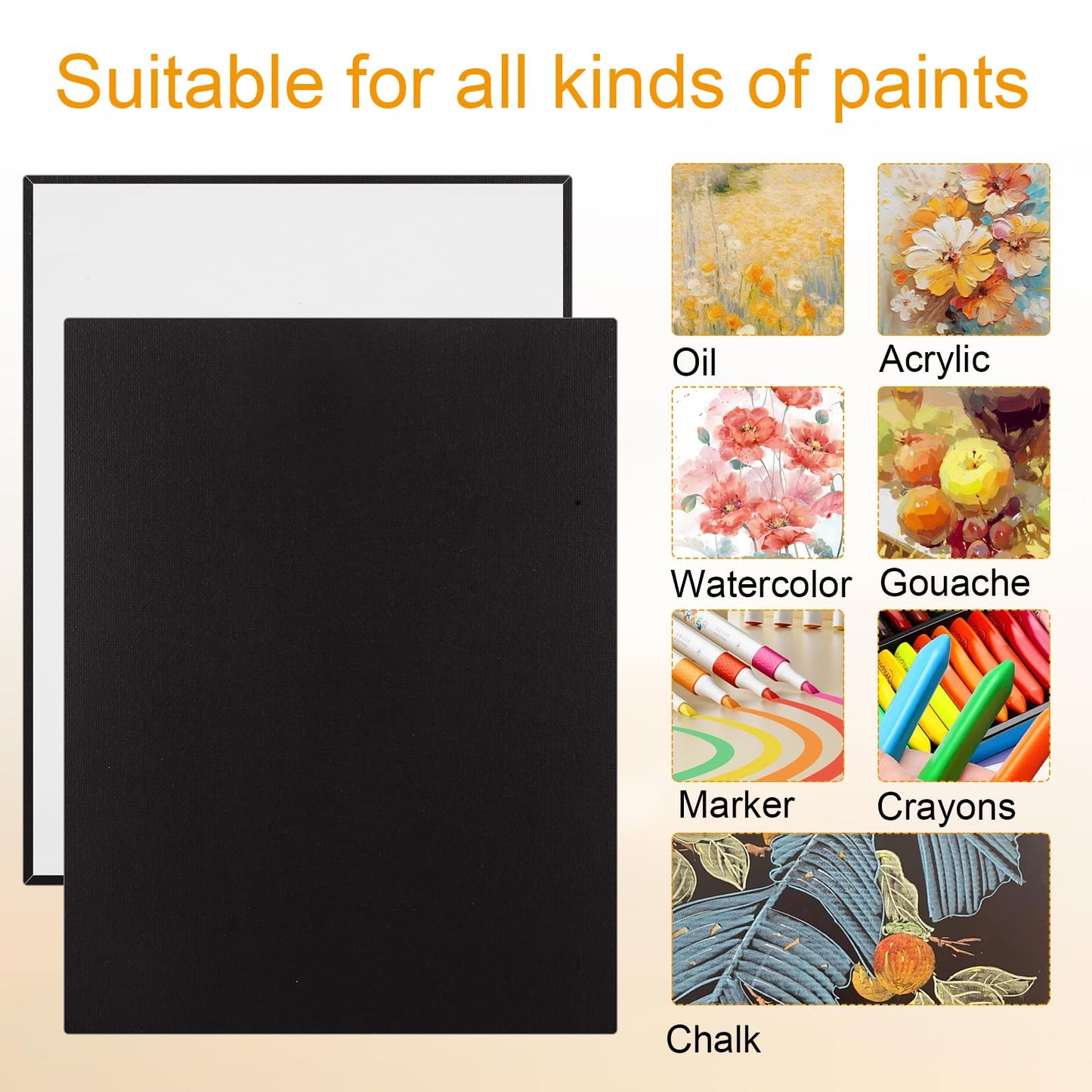 GBACHOOSE 24 PCS Black Canvas for Painting 8x10 Black Canvas Panels for Painting, Drawing and Art Supplies, Blank Small Canvases for Painting Acrylics Oil Watercolor Tempera Paints