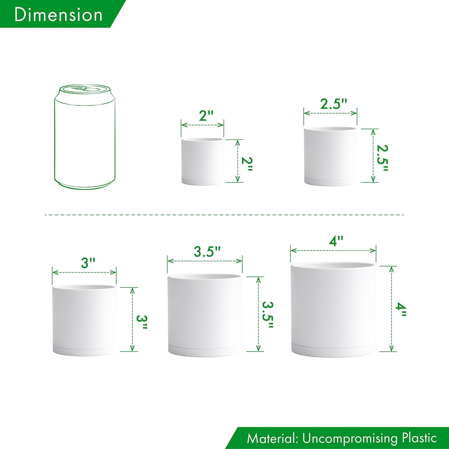 D'vine Dev Pack of 20 Plastic Plant Pots (4 Set of 2 Inch, 2.5 Inch, 3 Inch, 3.5 Inch, 4 Inch) Small Garden Planter Pots for Plant with Drainage Holes and Saucers, White, 74-U-A