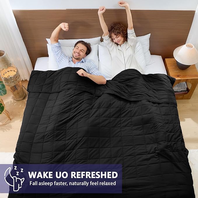 yescool Weighted Blanket for Adults (25 lbs, 88” x 104”, Black) Cooling Heavy Blanket for Sleeping Perfect for 240-260 lbs, King Size Breathable Blanket with Premium Glass Bead
