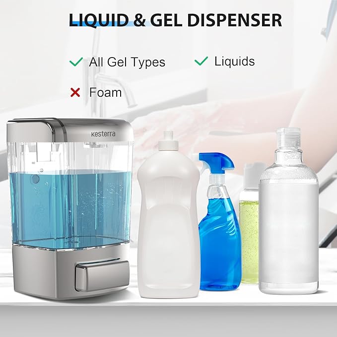Manual Soap Dispenser, 23.7oz/700ml Wall Mount Soap Dispenser, Large Capacity Kitchen Bathroom Hand Soap Pump, Commercial Refillable Shampoo Shower Gel Lotion Dispenser, Chrome B
