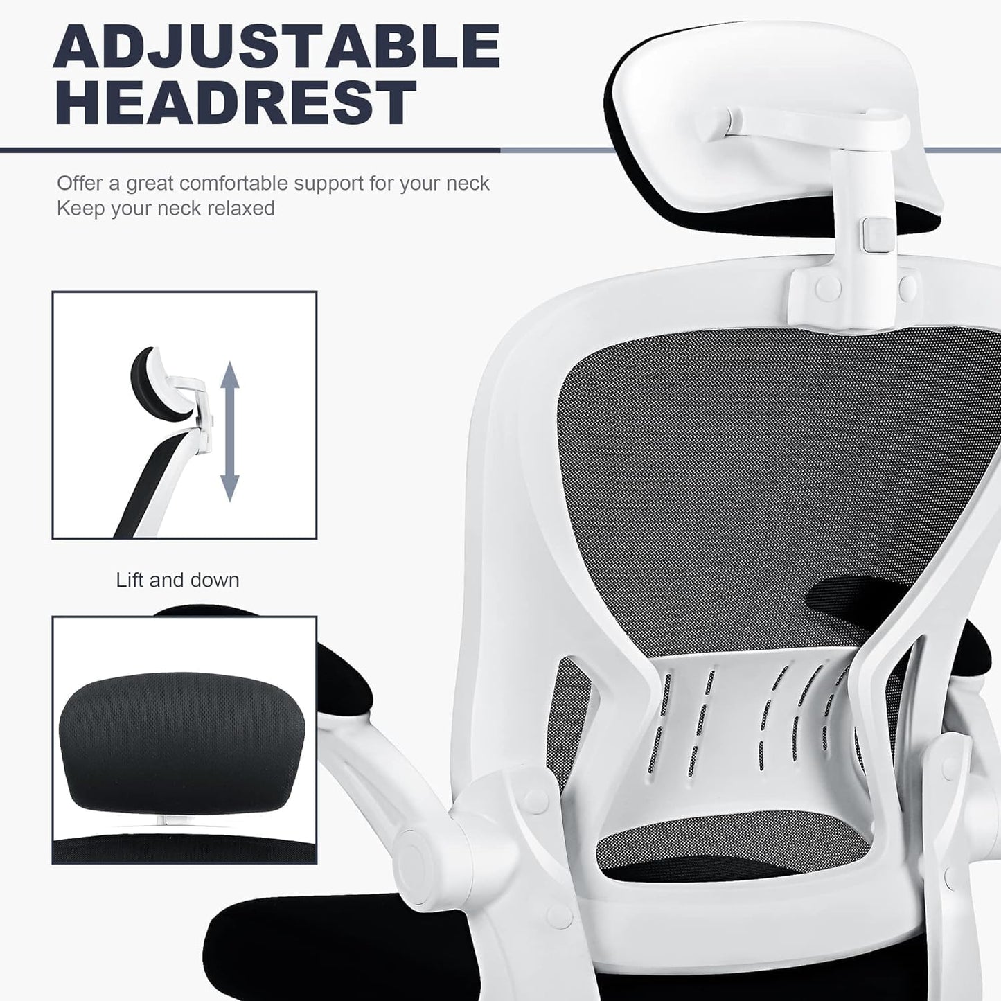 Office Chair Ergonomic Desk Chair Comfort Adjustable Height with Wheels，Lumbar Support Mesh Swivel Computer Home Office Study Task Chair Black & White